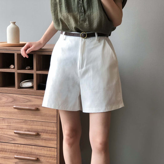 Shuang 2021 summer new high waist shorts female Korean version of the loose waist loose wide leg casual pants to send belt 8009