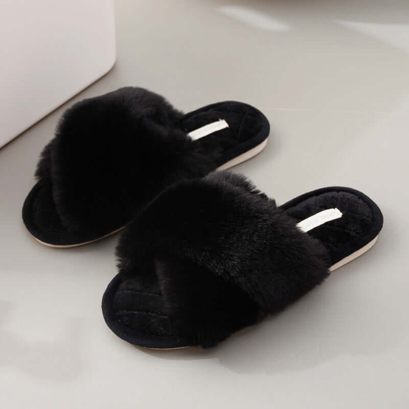 New PVC material winter slippers plush crossband floor cotton slippers indoor home warm hair slip shoes