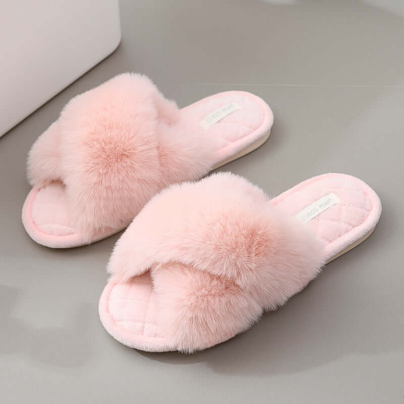 New PVC material winter slippers plush crossband floor cotton slippers indoor home warm hair slip shoes