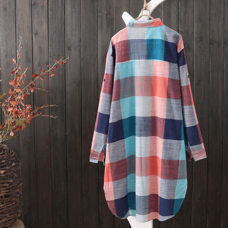 Shirt women's mid-length 2022 new summer dress large size women's clothing loose and thin fashion plaid women's sun protection clothing