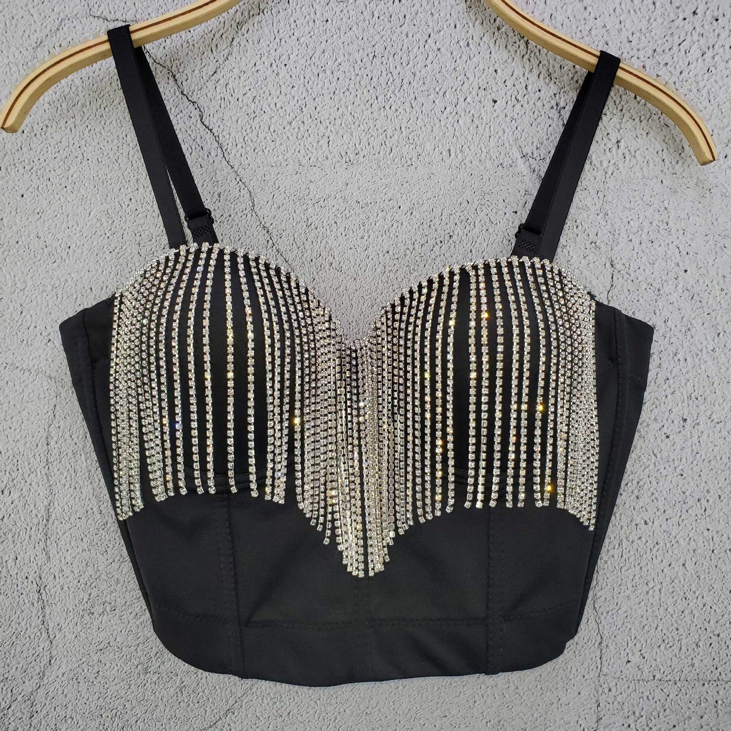 Diamond-encrusted tassel chain slim-fit open-back small camisole design short scheming summer thin top trendy