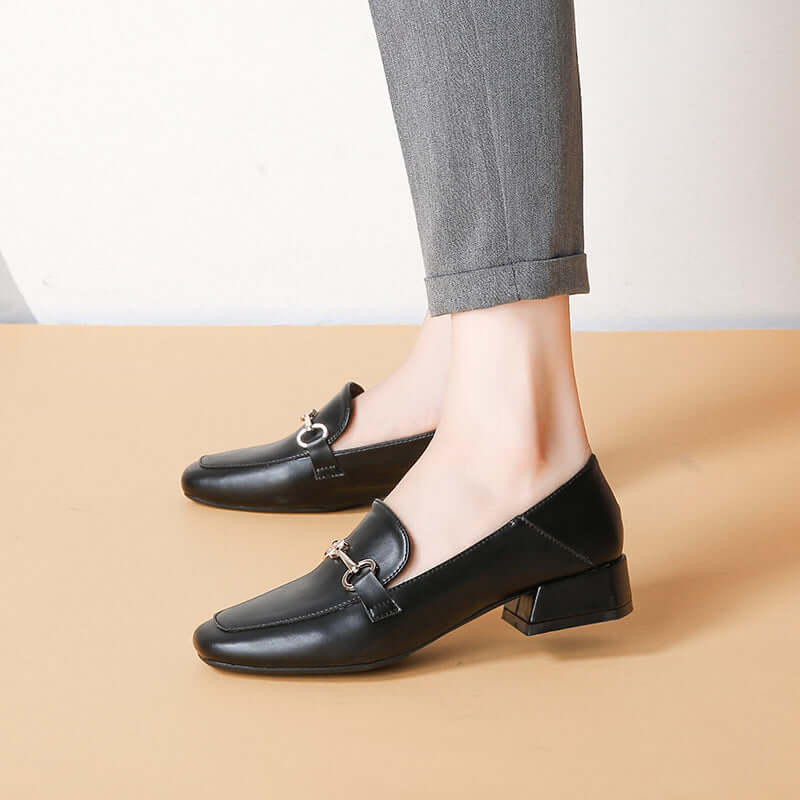 Small leather shoes female British 2021 new horse rack high heels casual single shoes thick with hundreds of large size women's shoes