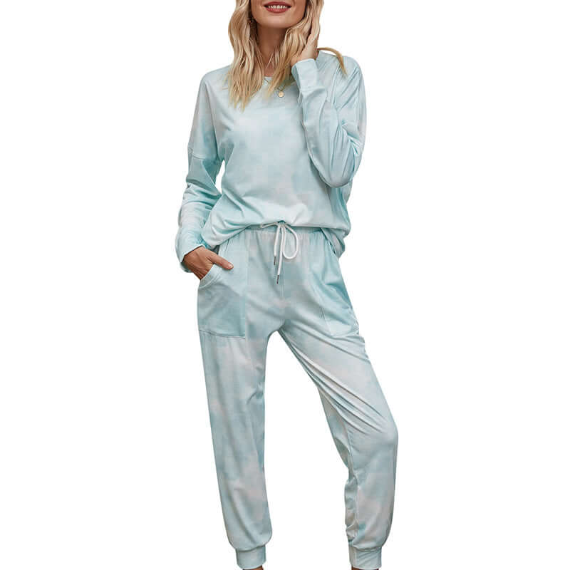 Amazon European and American women's 2020 autumn and winter gradient pajamas dressing long-sleeved trousers home service two-piece suit