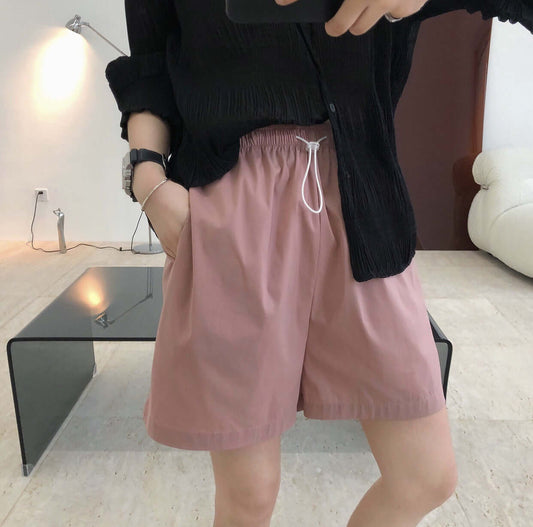 Summer new minimalist sports wind pine tight waist wide leg casual shorts loose slim fashion cool hot pants female