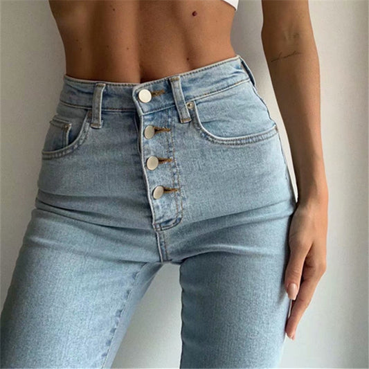 2020 spring and autumn new single-breasted jeans women's pencil pants trend tight high waist multi-button design pencil pants