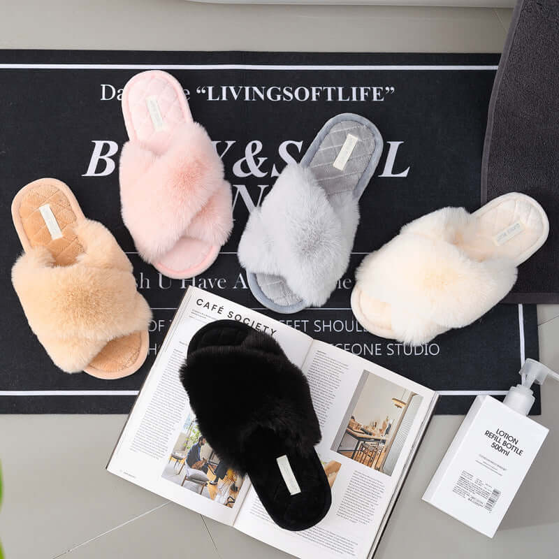 New PVC material winter slippers plush crossband floor cotton slippers indoor home warm hair slip shoes