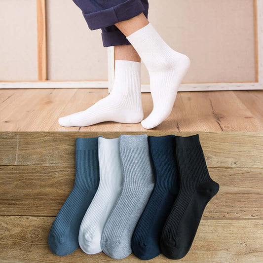 Autumn and winter socks double needle vertical socks solid color men's tube socks wild cotton men's socks business socks manufacturers wholesale