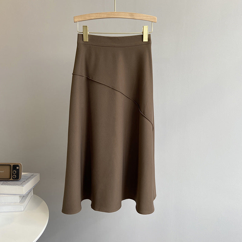 Orange 2021 autumn new half-length skirt simple female Korean version of high waist thin temperament temperament a word umbrella skirt 5551