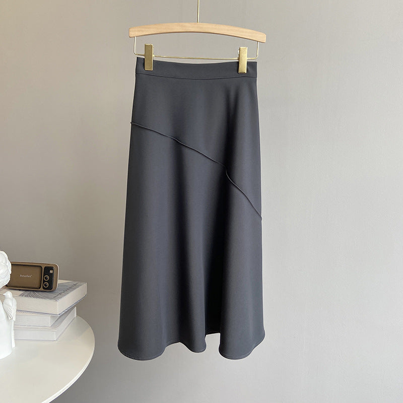 Orange 2021 autumn new half-length skirt simple female Korean version of high waist thin temperament temperament a word umbrella skirt 5551