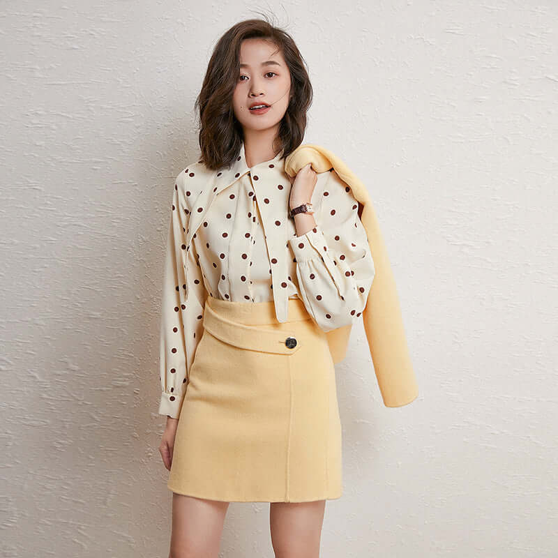 21 autumn new small fragrant wind chic ladies double-sided two-piece set of hair wool short skirts 20013