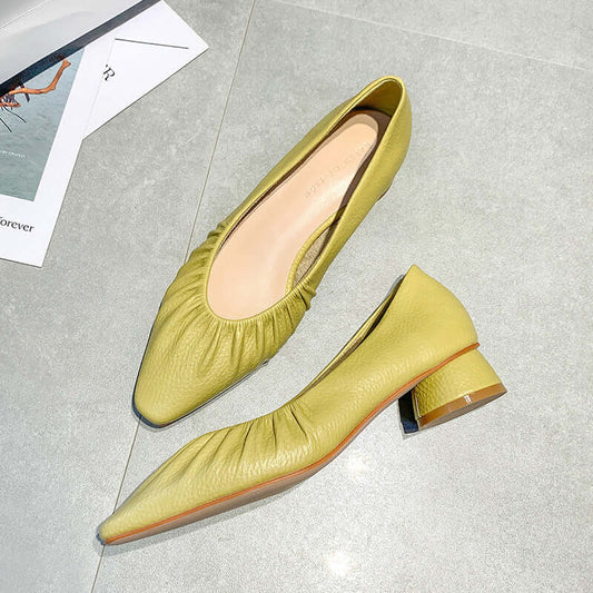 Fu number single shoes female thick with high heels female 2021 summer new round head shallow mouth microfiber solid color casual shoes