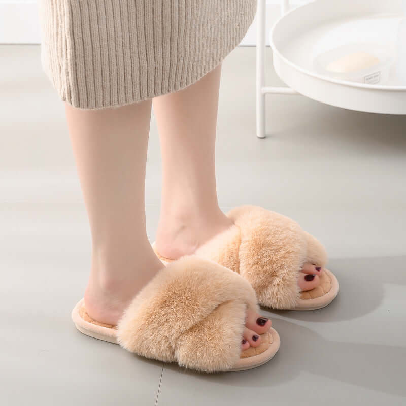 New PVC material winter slippers plush crossband floor cotton slippers indoor home warm hair slip shoes