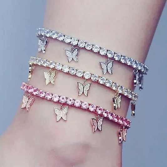 Cross-border hot creative water drill small butterfly foot chain simple temperament claw chain flow sake fashion beach jewelry