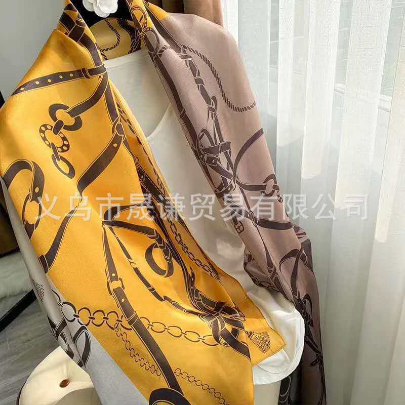 New spring and summer high-end simulation silk scarf female Korean scarves print gift custom national wind shawl beach towel