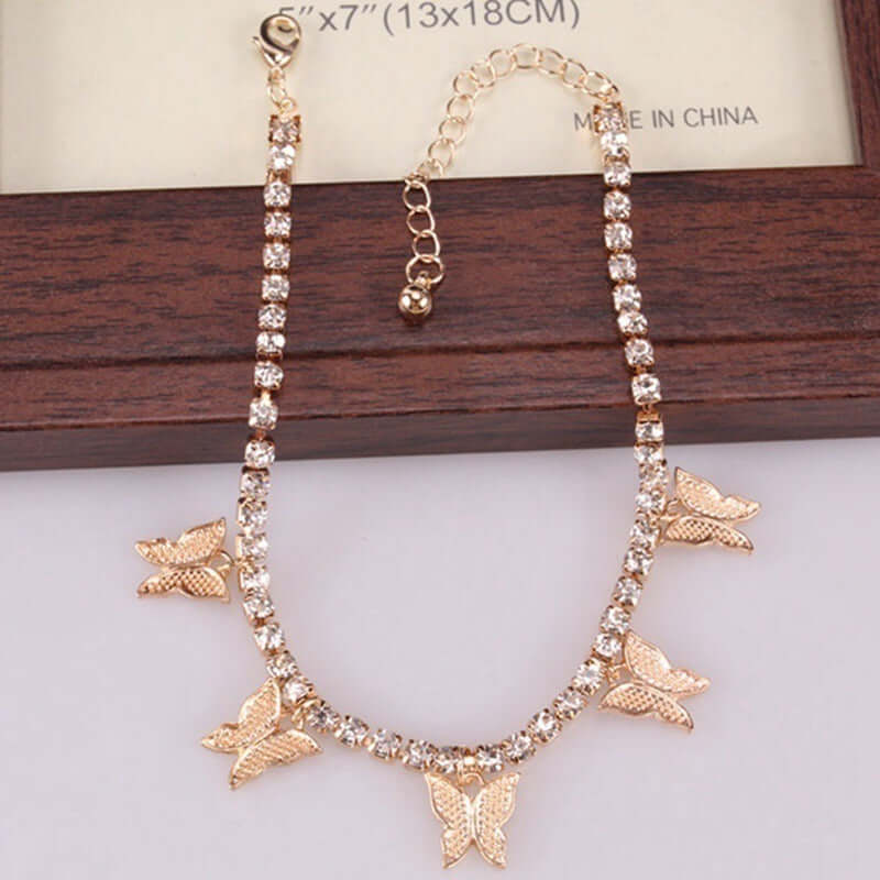 Cross-border hot creative water drill small butterfly foot chain simple temperament claw chain flow sake fashion beach jewelry