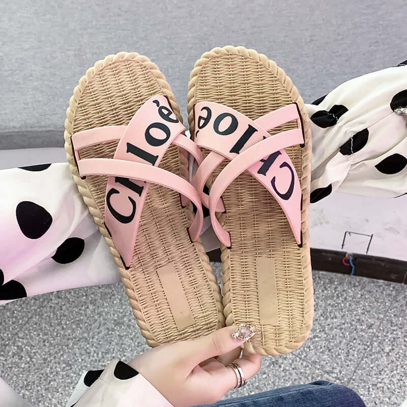 Slippers female wear 2021 new cross bow flat bottom customs sandals female summer cross-border bear slippers female