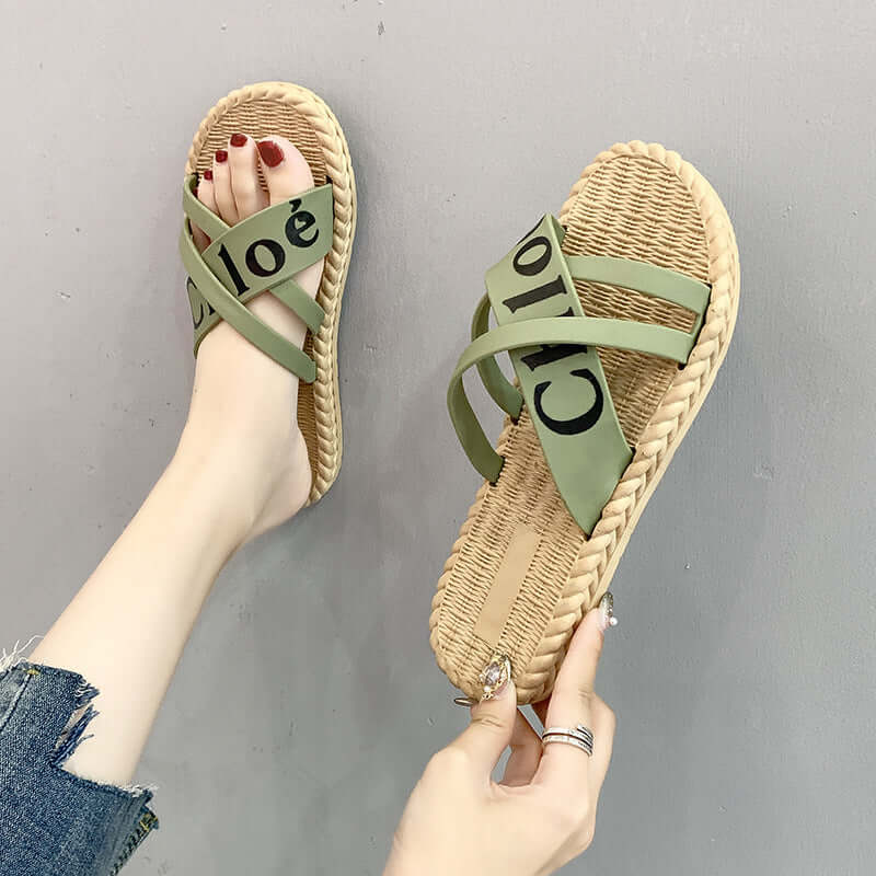 Slippers female wear 2021 new cross bow flat bottom customs sandals female summer cross-border bear slippers female