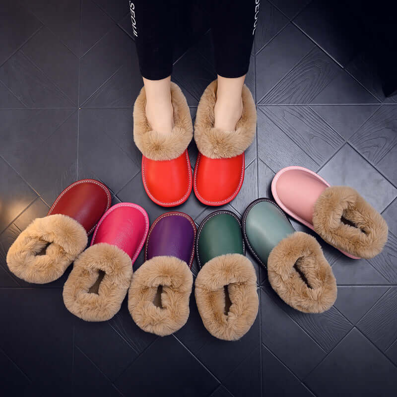 All-round with winter leather leather cotton slippers elderly home indoor beef tendon bottom non-slip plus velvet warm cotton shoes