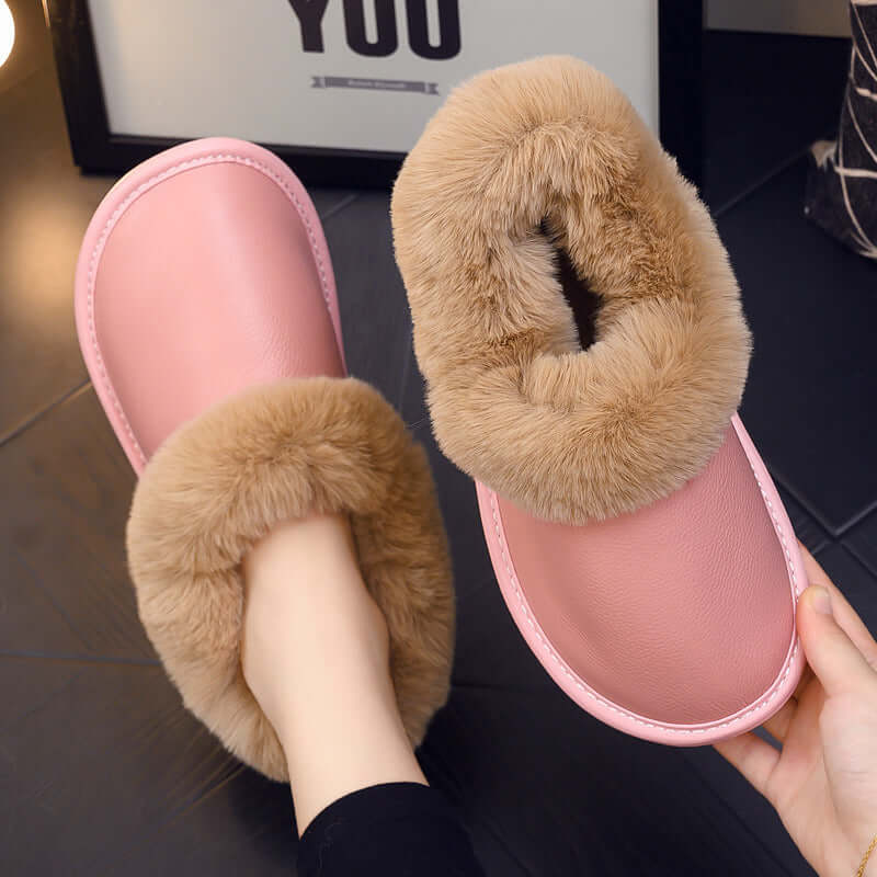 All-round with winter leather leather cotton slippers elderly home indoor beef tendon bottom non-slip plus velvet warm cotton shoes