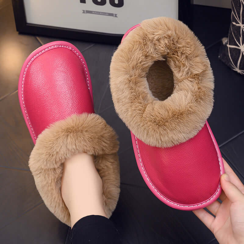 All-round with winter leather leather cotton slippers elderly home indoor beef tendon bottom non-slip plus velvet warm cotton shoes