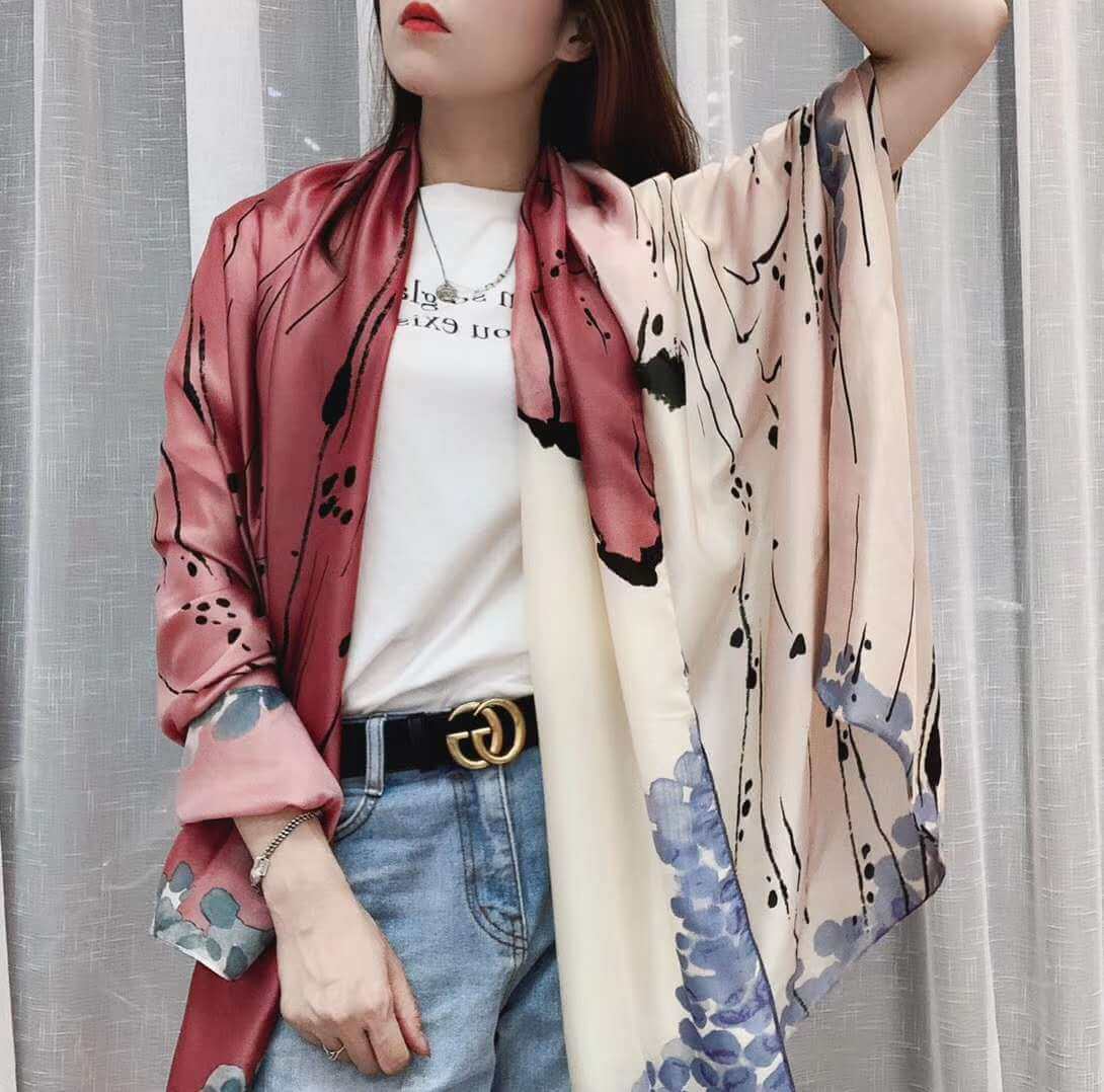 New spring and summer high-end simulation silk scarf female Korean scarves print gift custom national wind shawl beach towel