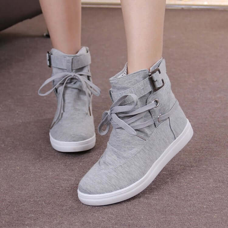 2021 spring and autumn new Korean women's boots high shoes canvas shoes round head belt students flat casual women's shoes