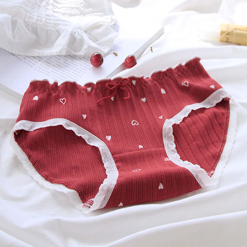 Love Strawberry Big Red Wooden Ear Tengu Pants Pure Cotton Mid Medium Waist Delta Ms. Panties Wholesale 2801