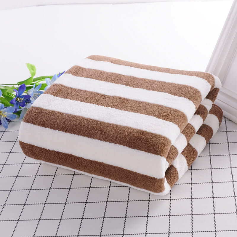 Coral velvet bath towel manufacturers wholesale soft water absorption striped speed dry beach towel custom home 70 140 bath towels