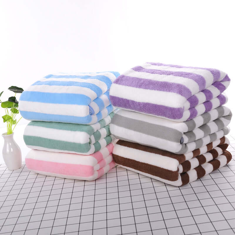 Coral velvet bath towel manufacturers wholesale soft water absorption striped speed dry beach towel custom home 70 140 bath towels