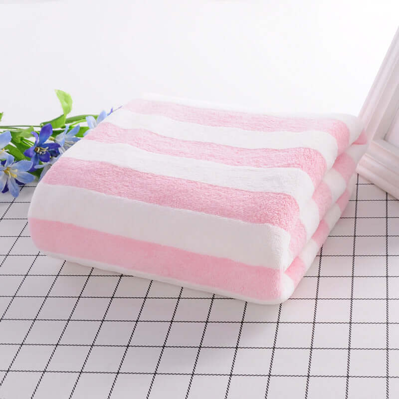 Coral velvet bath towel manufacturers wholesale soft water absorption striped speed dry beach towel custom home 70 140 bath towels