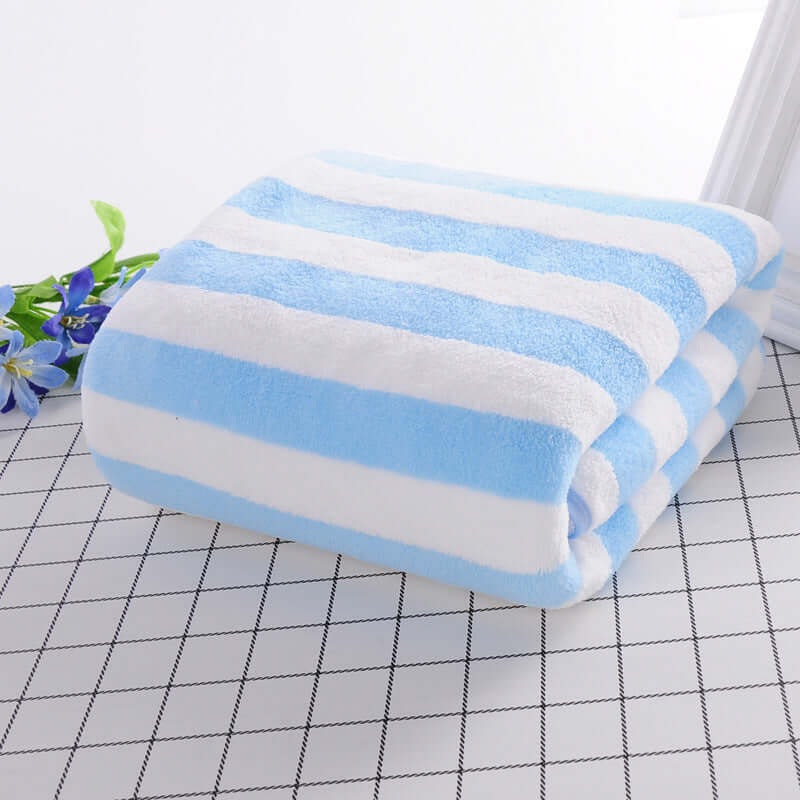 Coral velvet bath towel manufacturers wholesale soft water absorption striped speed dry beach towel custom home 70 140 bath towels