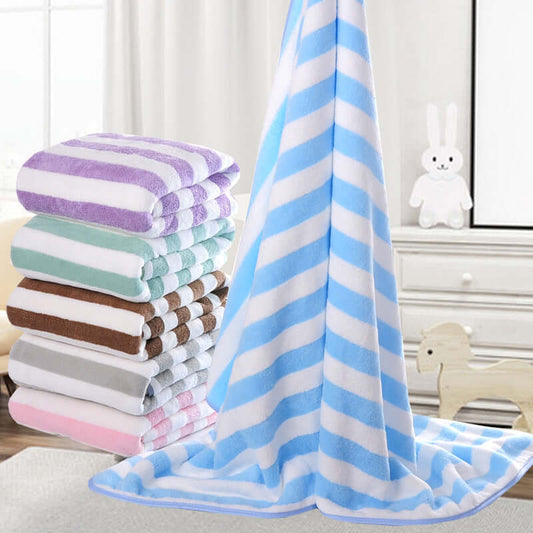 Coral velvet bath towel manufacturers wholesale soft water absorption striped speed dry beach towel custom home 70 140 bath towels