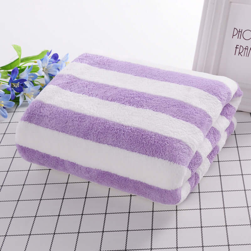 Coral velvet bath towel manufacturers wholesale soft water absorption striped speed dry beach towel custom home 70 140 bath towels