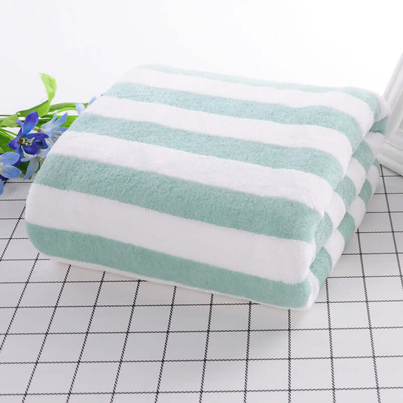 Coral velvet bath towel manufacturers wholesale soft water absorption striped speed dry beach towel custom home 70 140 bath towels