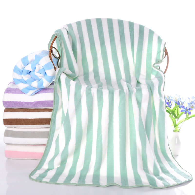 Coral velvet bath towel manufacturers wholesale soft water absorption striped speed dry beach towel custom home 70 140 bath towels