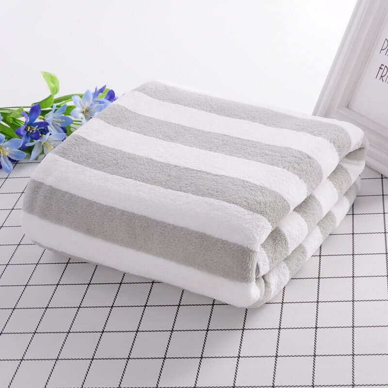 Coral velvet bath towel manufacturers wholesale soft water absorption striped speed dry beach towel custom home 70 140 bath towels