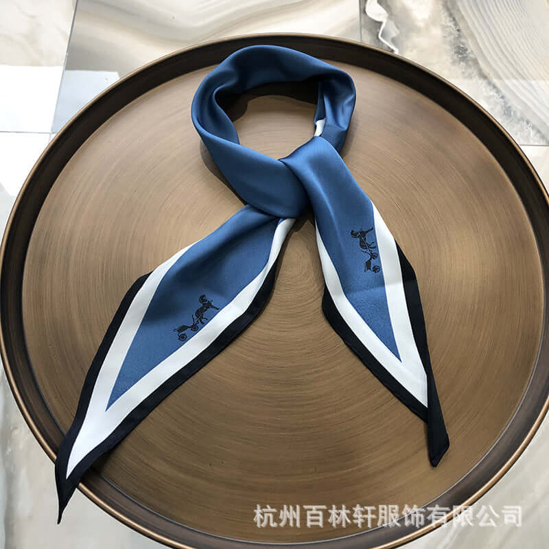 Small ribbon French retro ladies simulation silk silk scarves hair belt factory custom triangle towel large square tissue batch