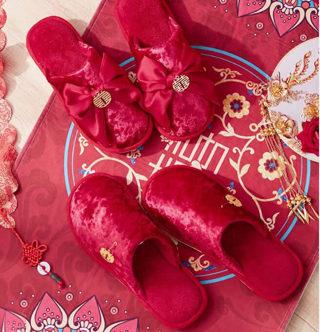 New Trunk Shoes Wedding Slippers Happy Couple Big Red One Pair Wedding Indoor Newly Wedding Male Couple Slippers