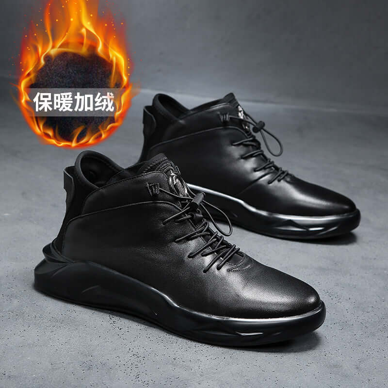 Leather men's shoes 2020 autumn and winter new high help British hundred sports shoes casual leather shoes Korean version of boots boots