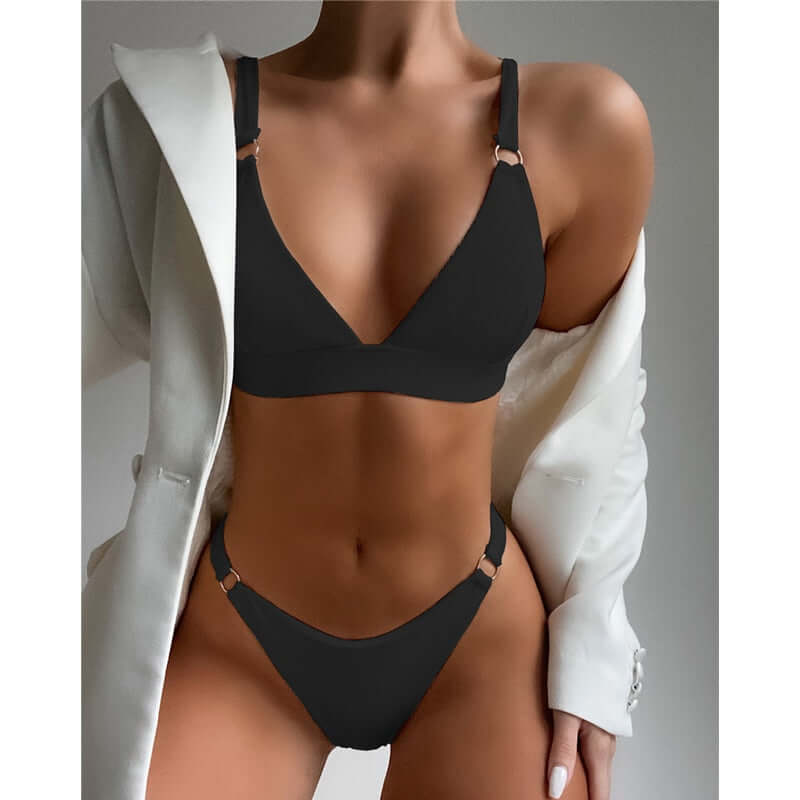 2023 New Sexy Ribbed Ring Bikinis Swimsuit Women Push Up Swimwear Solid Bikini Set Summer Beach Brazil Biquini Swim Bathing Suit