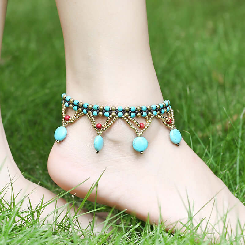 European and American bohemian border cross-border turquoise cake beach feet hand-woven shoes clothing accessories ladies foot