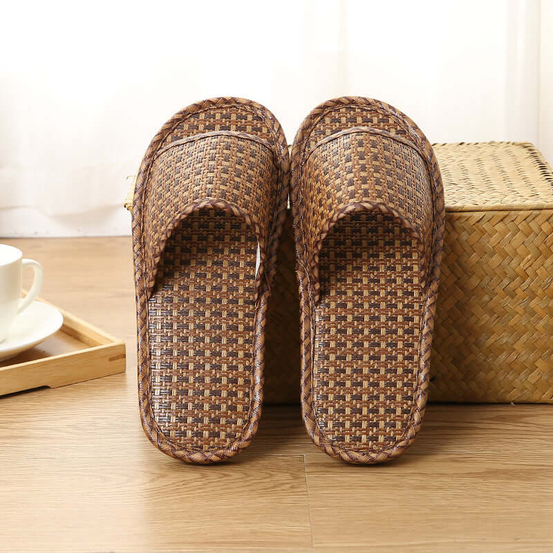 Summer couple slippers home men and women wooden floor interior silent woven sandals landscaping sandals