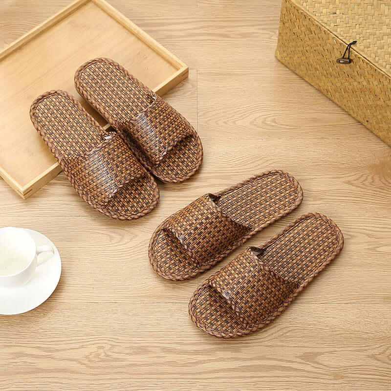 Summer couple slippers home men and women wooden floor interior silent woven sandals landscaping sandals