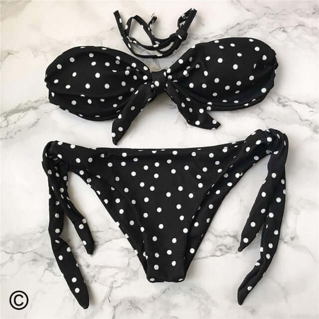 Sexy Polka Dot Bandeau Knotted Bikini