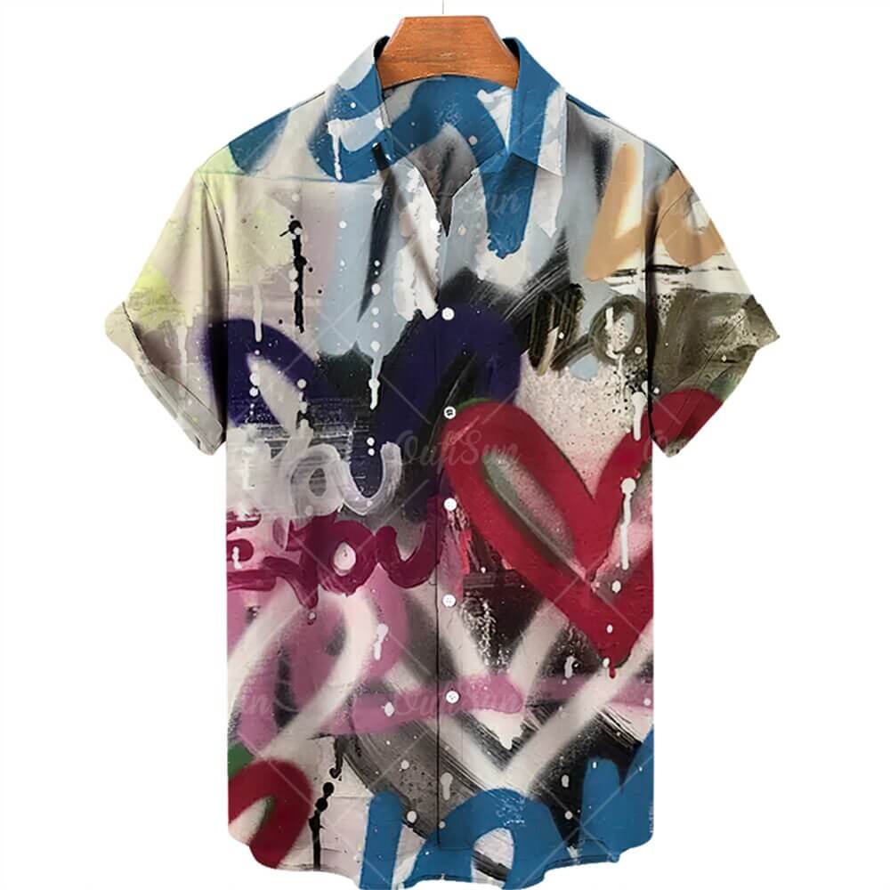 2022 3d Graffiti Oil Painting Printed Shirt Men Fashion Streetwear Hawaiian Shirt Men Beach Casual Lapel Plus Size 2022