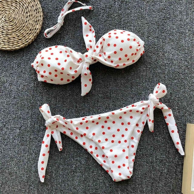 Sexy Polka Dot Bandeau Knotted Bikini