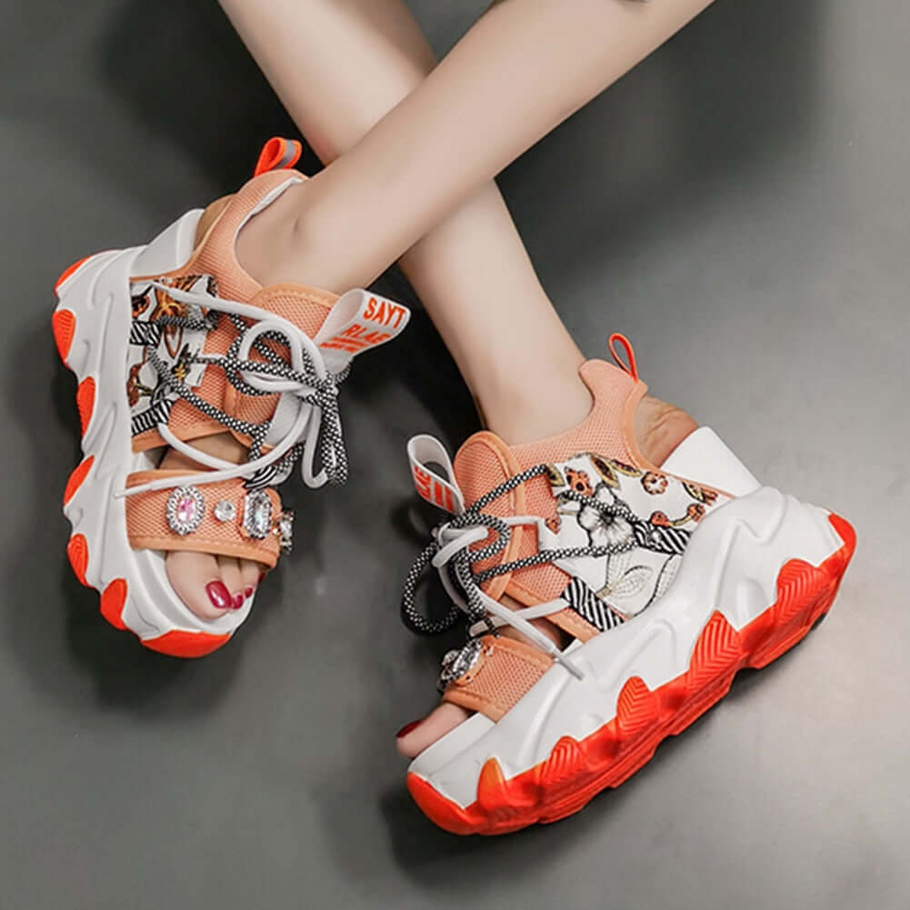 Amozae Brand 2023 New Lady Platform Chunky Sandals Lace Up Buckle Punk  Cool Women's Sandals Open Toe Casual Summer Sports Shoes