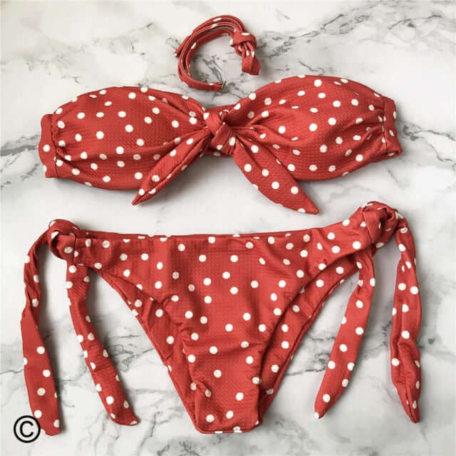 Sexy Polka Dot Bandeau Knotted Bikini