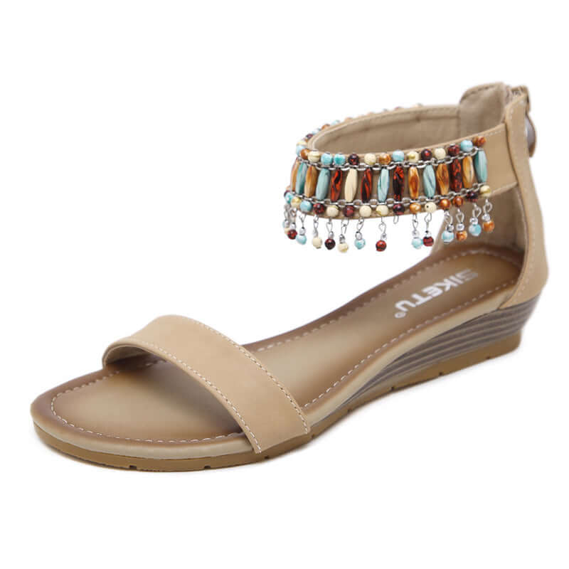 The new 2021 national wind sandbag female cross-state foreign trade bead large size slope and retro Roman sandals one generation