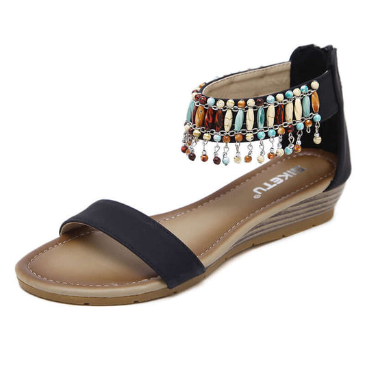 The new 2021 national wind sandbag female cross-state foreign trade bead large size slope and retro Roman sandals one generation